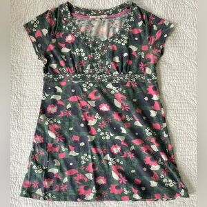 Boden Pink and Green Floral Empire Tunic Top, Women’s 8 Petite